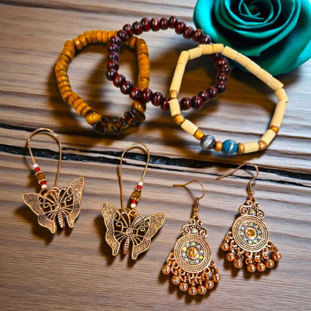 Copper Butterfly Bracelet And Earring Set